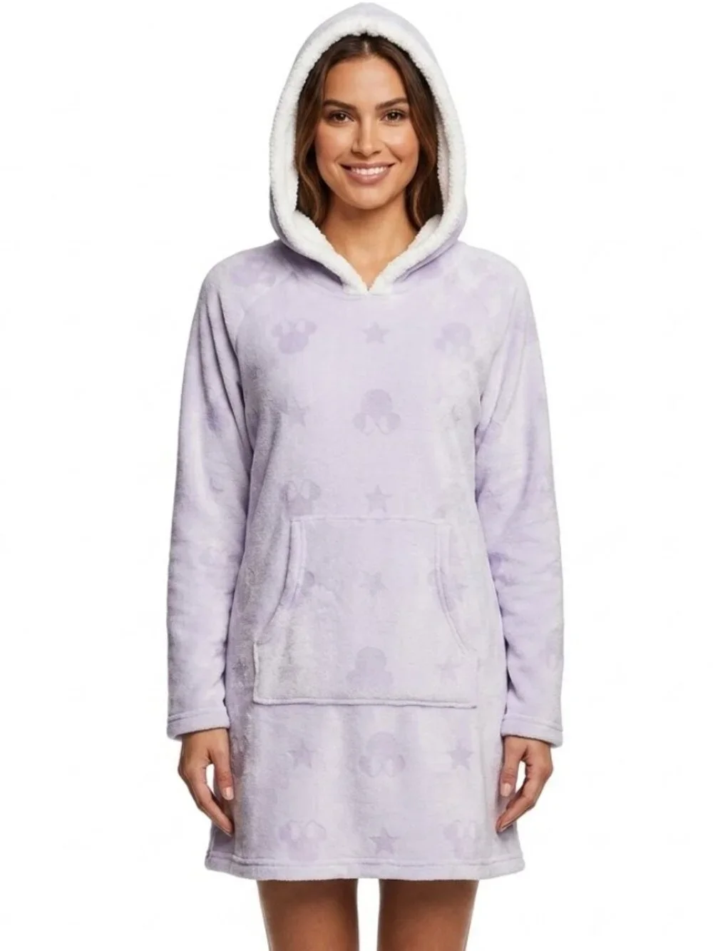 Disney Lavender Minnie Mouse Faux Fur Hoodie Lounge Dress Kawaii Pajama Medium - Picture 1 of 8